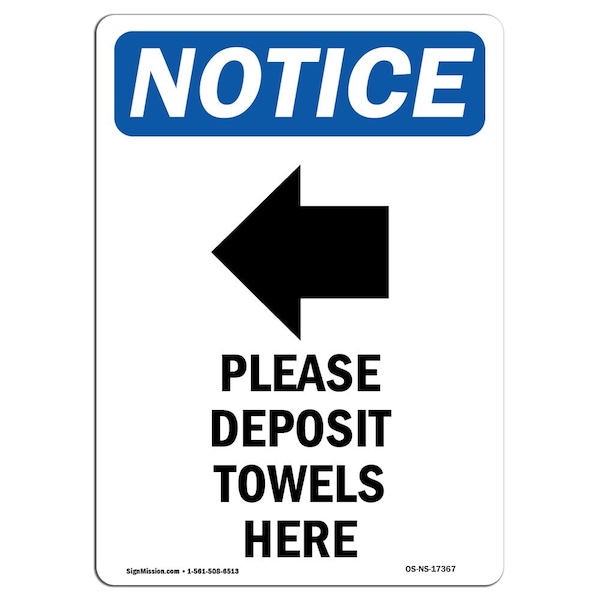 Sign, 5" H, Please Deposit Towels Sign With Symbol, Portrait, NS-D-35-V-17367-10PK